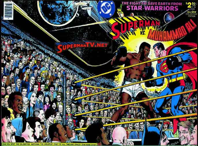 Superman vs Muhammad Ali comic cover (image courtesy of modified free-to-modify commercially Bing image search).